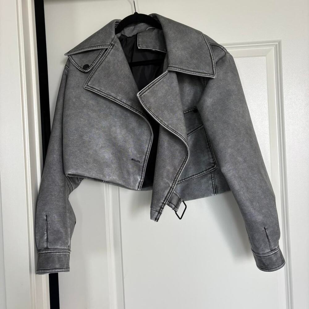 Grey faux leather jacket with